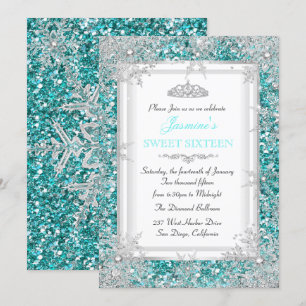Invitation Paillettes Sarcelle Argent Noël Merveilleux Douze 