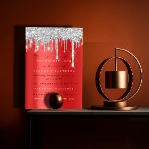 Invitation Paillettes scintillantes argent rouge gris 16 ans 