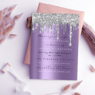 Invitation Paillettes scintillantes argent violet gris Mariag
