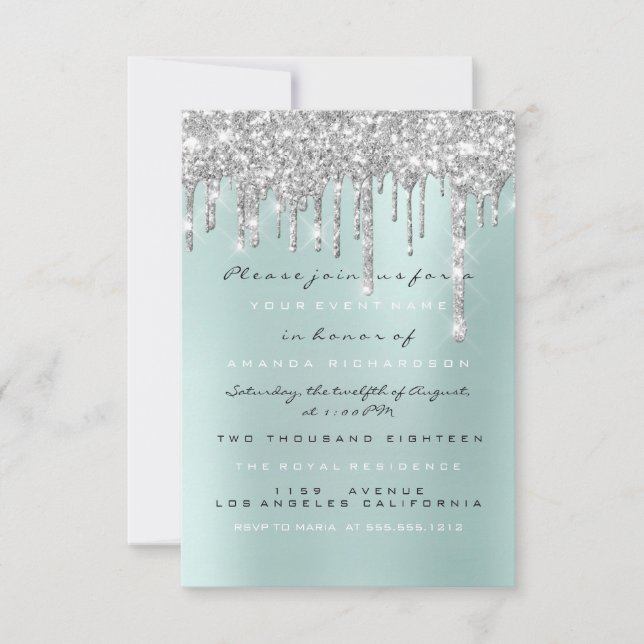 Invitation Paillettes scintillantes argentées Aqua  Mariage D (Devant)