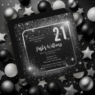 Invitation Paillettes scintillantes Étoiles Argent Fête d'a