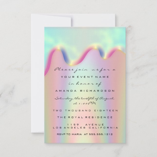 Invitation Paillettes scintillantes gouttes holographiques Ma (Devant)