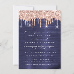 Invitation Paillettes scintillantes gouttes Rose Bleu Marine