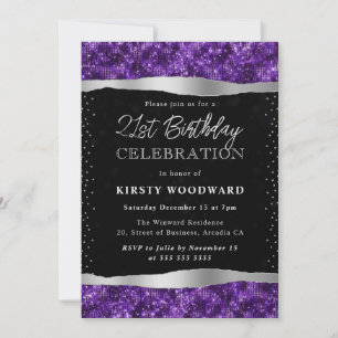 Invitation Paillettes scintillantes violettes et noires pour