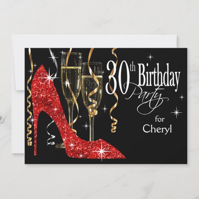 Invitation Paillettes Stiletto Champagne 30 ans Anniversaire  (Devant)