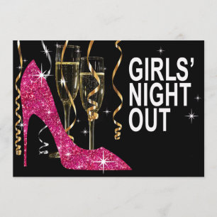 Invitation Paillettes Stiletto Champagne Fête entre filles fu