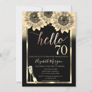 Invitation Paillettes, Tournesols, Verre Noir Fête d'annivers