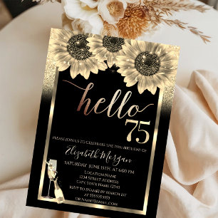 Invitation Paillettes, Tournesols, Verre Noir Fête d'annivers