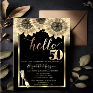 Invitation Paillettes, Tournesols, Verre Noir Fête d'annivers