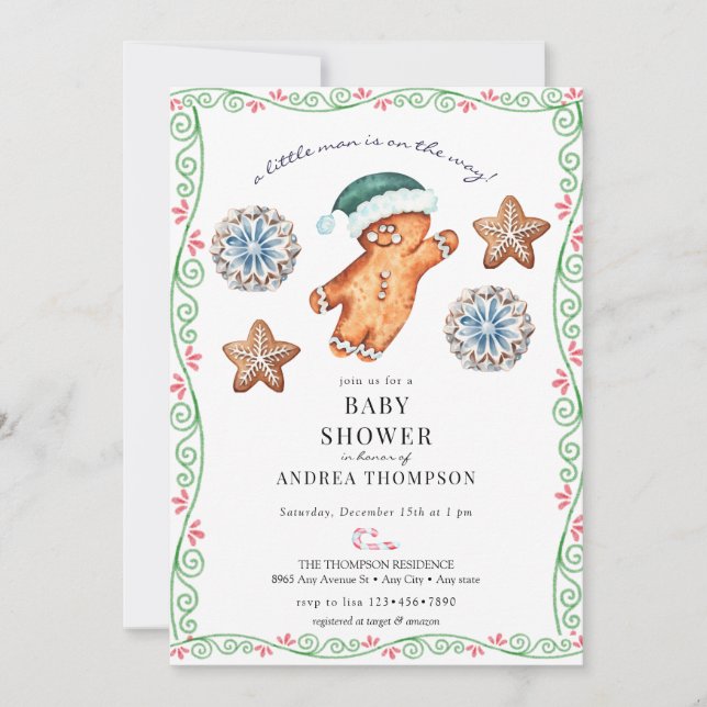 Invitation Pain d'épices | Baby shower de Noël (Devant)