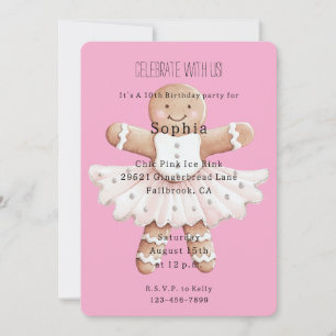 Invitation Pain d'épices Ballerina rose Anniversaire