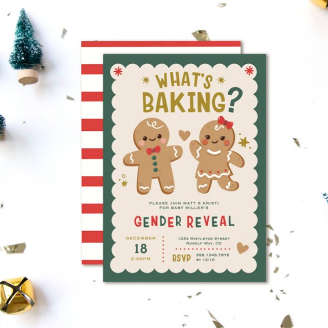 Invitation Pain d'épices Ce qui est en train de faire Noël Se (What's Baking? Gingerbread Gender reveal invitation, Christmas Gender reveal invite, He or She)