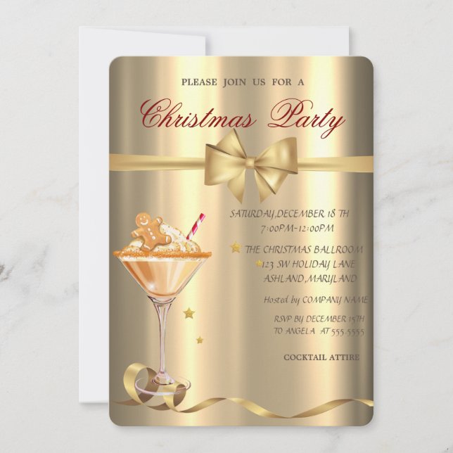 Invitation Pain d'épices Cookie Bow Gold Christmas Party (Devant)