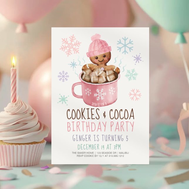Invitation Pain d'épices Cookies et cacao Fille d'hiver Anniv (Créateur téléchargé)