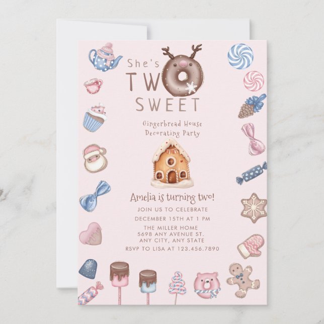 Invitation Pain d'épices de Noël | Deuxième anniversaire (Devant)