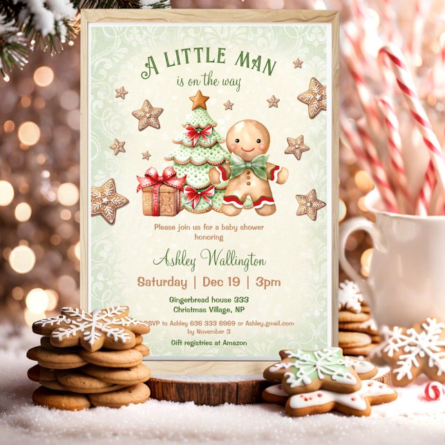 Invitation Pain d'épices Homme garçon Baby shower de Noël cla (Gingerbread Man Boy Classic Christmas Baby Shower Invitation)