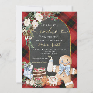 Invitation Pain d'épices Noël Plaid Baby shower de biscuits