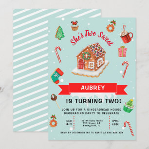Invitation Pain d'épices rose Maison Noël Deuxième anniversai