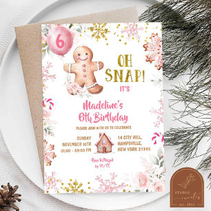 Invitation Pain d'hiver rose Floral Maison Fille Anniversaire