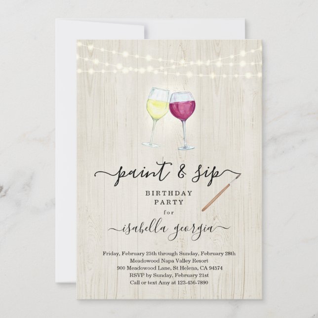 Invitation Paint & Sip Anniversaire, Enterrement de vie de je (Devant)