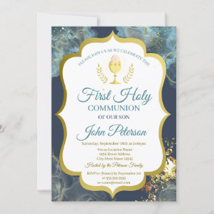 Invitation Paint Splash, Chalice Gold Première Communion Sain