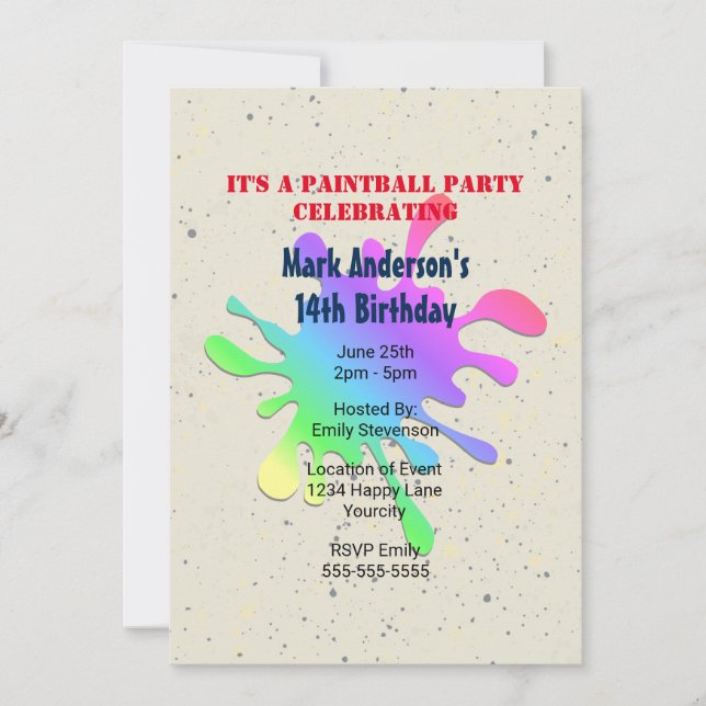 Invitation Paint Splatter Paintball Anniversaire (Devant)