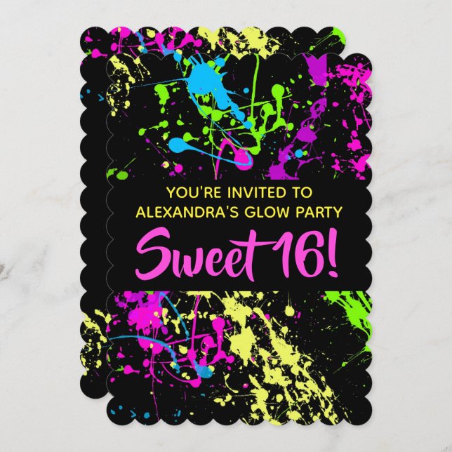 Invitation Paint Splatter Sweet 16 Anniversaire (Devant / Derrière)