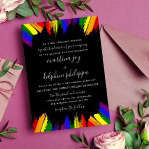 Invitation Paint Strokes Pride drapeau noir LGBT Mariage offi