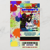 Paintball Anniversaire Ticket Invitation, Paintbal