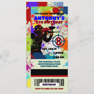 Invitation Paintball Anniversaire Ticket Invitation, Paintbal