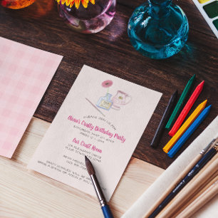 Invitation Paintbrush et Daisy Pink En vichy Party