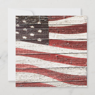 Invitation Painted American Flag on Rustic Wood Texture