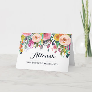 Invitation Painted Floral Be My Bridesmaid Greeting Card