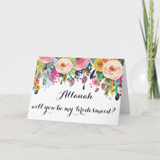 Invitation Painted Floral Be My Bridesmaid Greeting Card