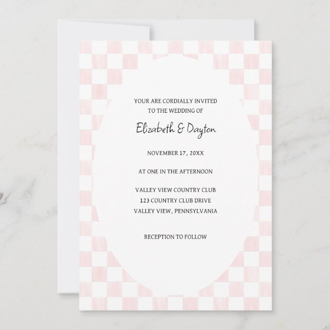Invitation Painted Pink Checkerboard Pattern Wedding (Devant)
