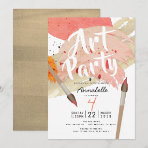 Invitation Painting Art Party Modern Chic GIrl Anniversaire