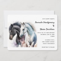 Paire de cheval noir et blanc en aquarelle