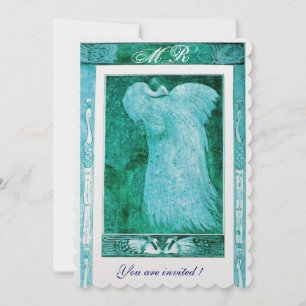 Invitation Paire de mariés COLOMBE MONOGRAMME Bleu Blanc Perl