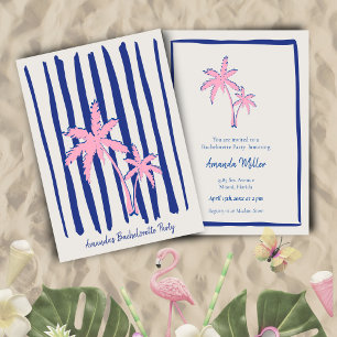 Invitation Paire de palme rose sur Blue Stripes Bachelorette
