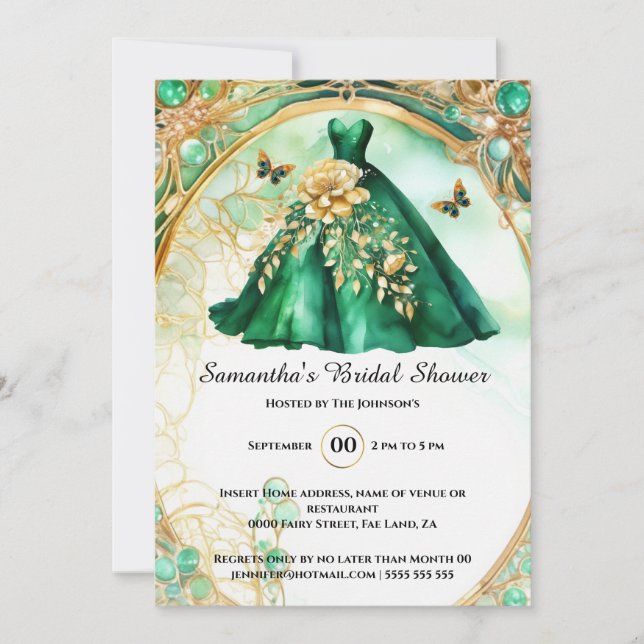 Invitation Paire de papillon floral en or vert pour être (Devant)