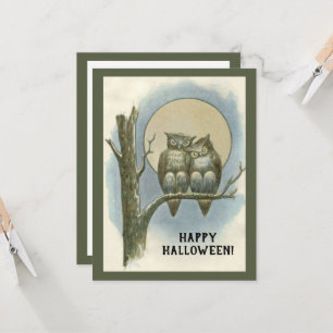 Invitation Paire d'Halloween vintage de hibou assis Lune de n