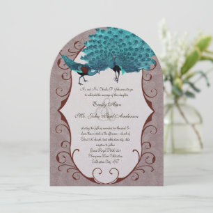 Invitation Paire parfaite Turquoise et Mink Damask Peacock