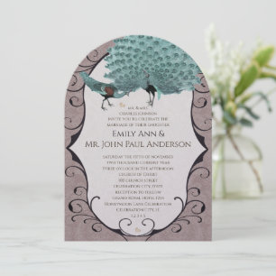 Invitation Paire parfaite Turquoise et Mink Damask Peacock