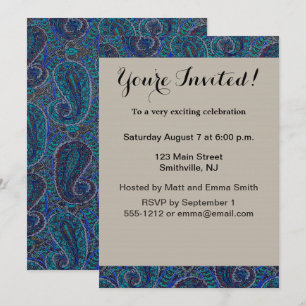 Invitation Paisley Bleu Indien Boho Classique Vintage