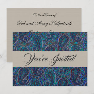 Invitation Paisley Bleu Indien Boho Classique Vintage