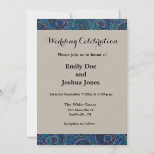 Invitation Paisley Blue Indian Boho Motif