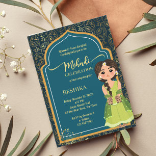 Invitation Paisley indienne Mehndi turquoise vert mignon mari