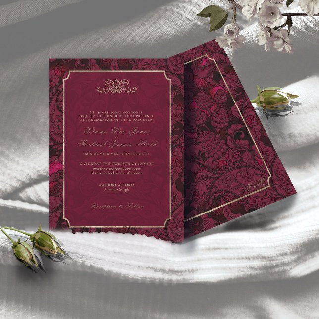 Invitation Paisley Mariage officiel Burgundy ID767 (Créateur téléchargé)