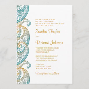 Invitation Paisley Turquoise & Gold Mariage indien