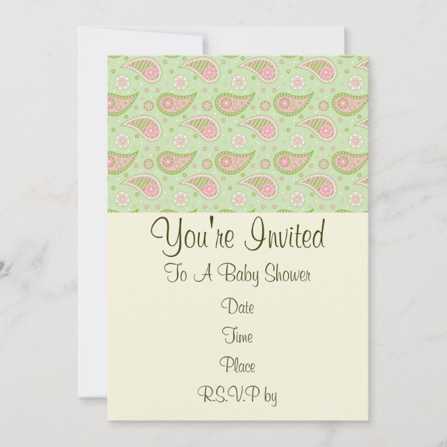 Invitation Paisley Verte et Rose (Devant)